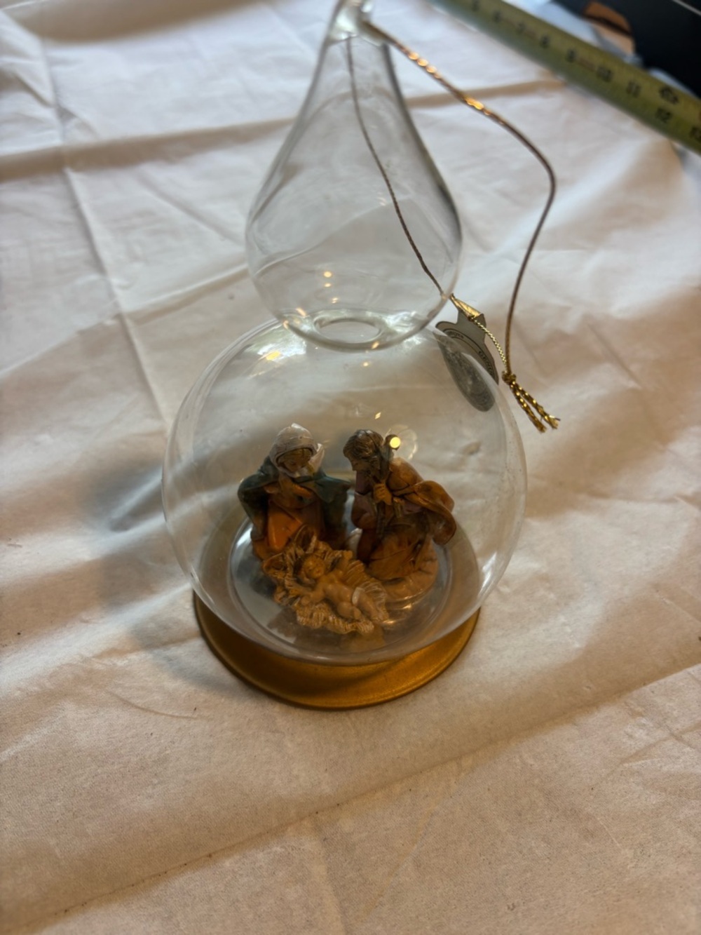 FONTANINI DIORAMA GLASS NATIVITY ORNAMENT BABY JESUS MARY & JOSEPH